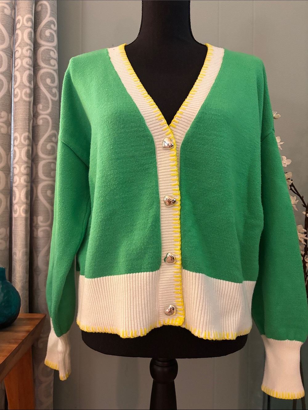 XOKR Kerri Rosenthal Heart Sunshine Varsity Cardigan Sweater